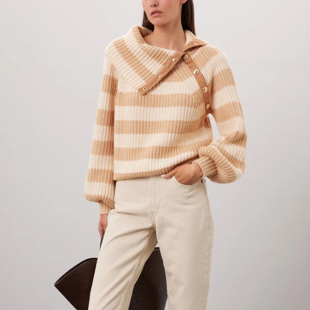 Derek Lam Tan and Cream Striped Turtleneck Sweater